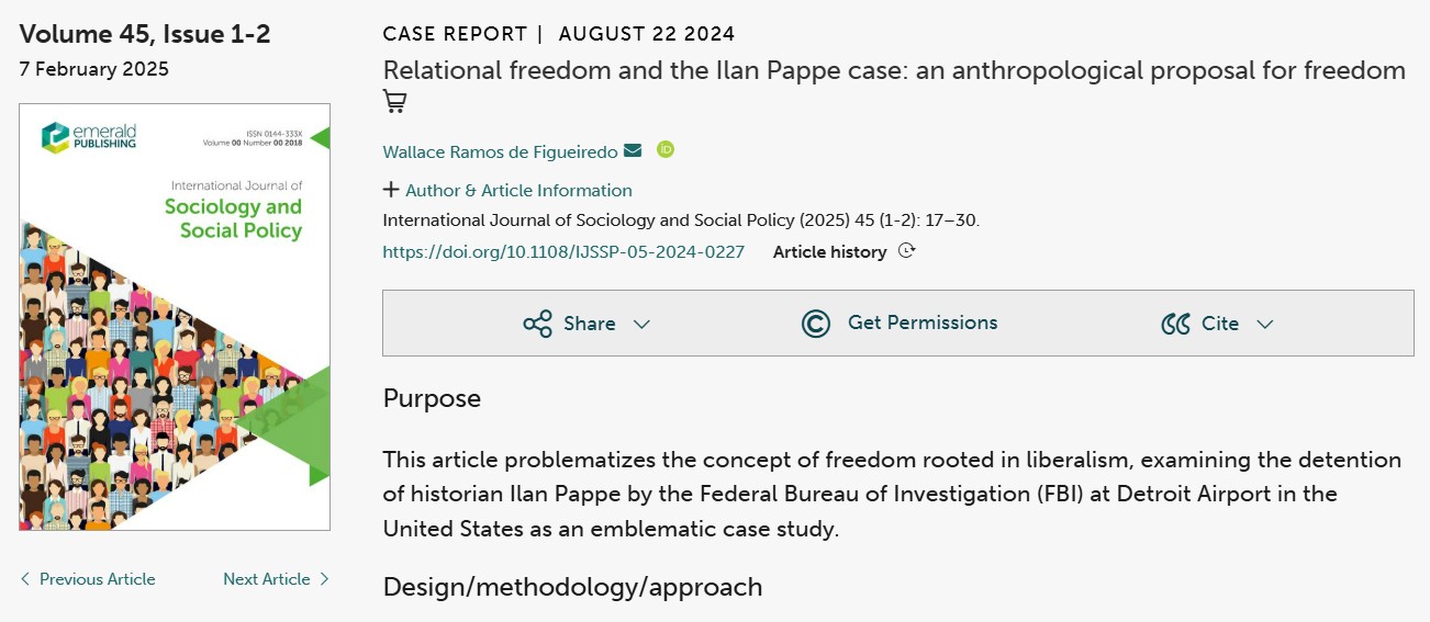 Capa: Relational freedom and the Ilan Pappe case: an anthropological proposal for freedom