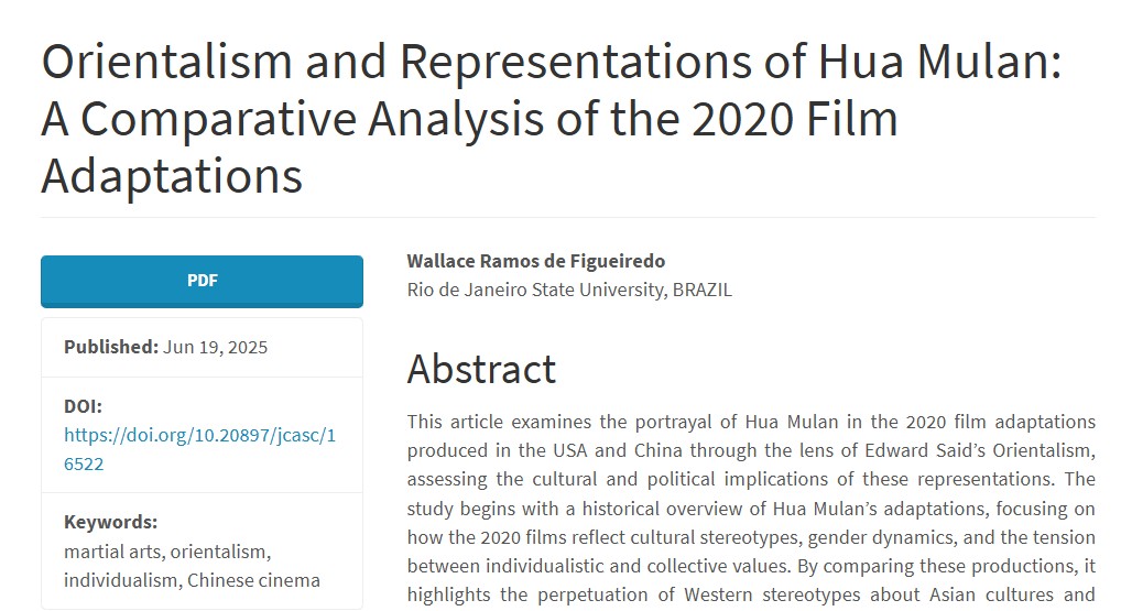 Capa: Orientalism and Representations of Hua Mulan: A Comparative Analysis of the 2020 Film Adaptations